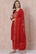 Red Solid Straight Suit Set image number 5